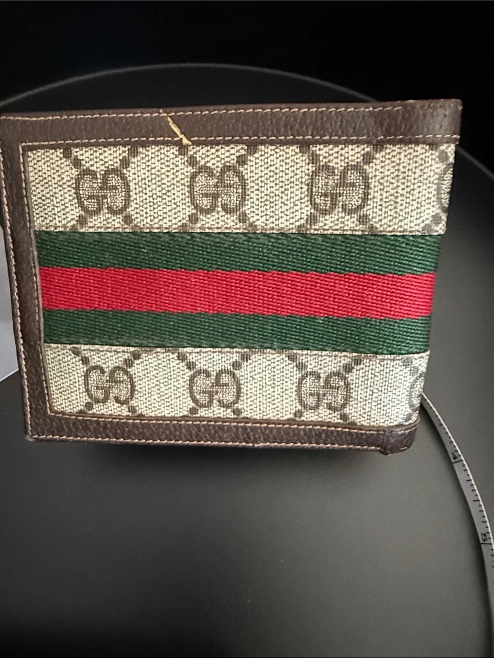 Gucci Brown GG Canvas Wallet with Green and Red Web Stripe
